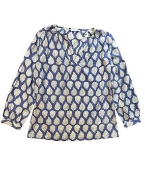 Le Bazar Coastal Cotton Leaf Print V-neck Popover Top size S LBC